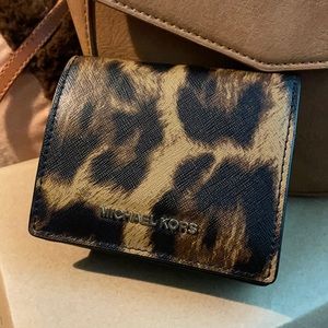 Michael Kors leopard leather flap card holder